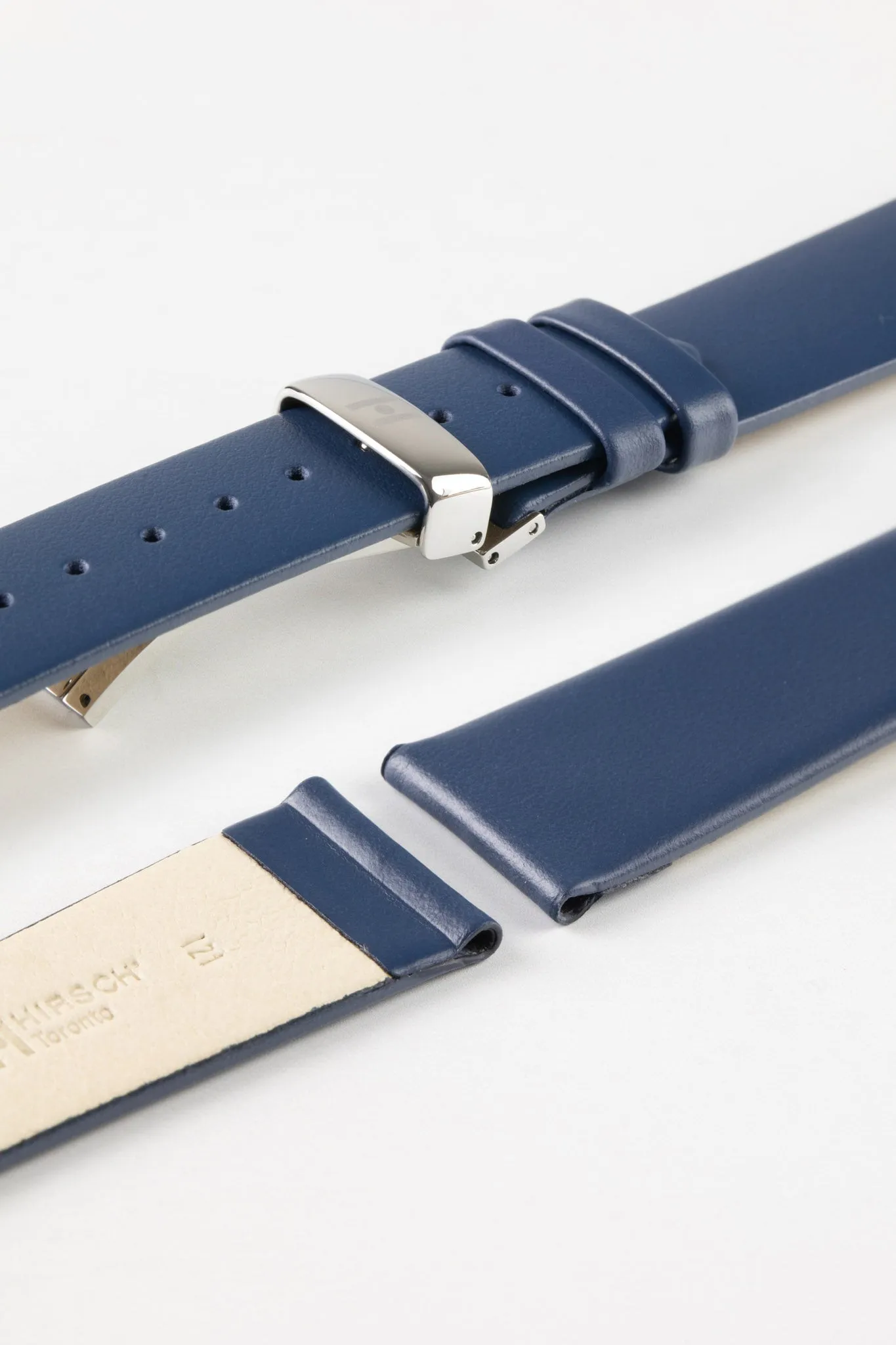 Hirsch TORONTO NQR Fine-Grained Leather Watch Strap in BLUE