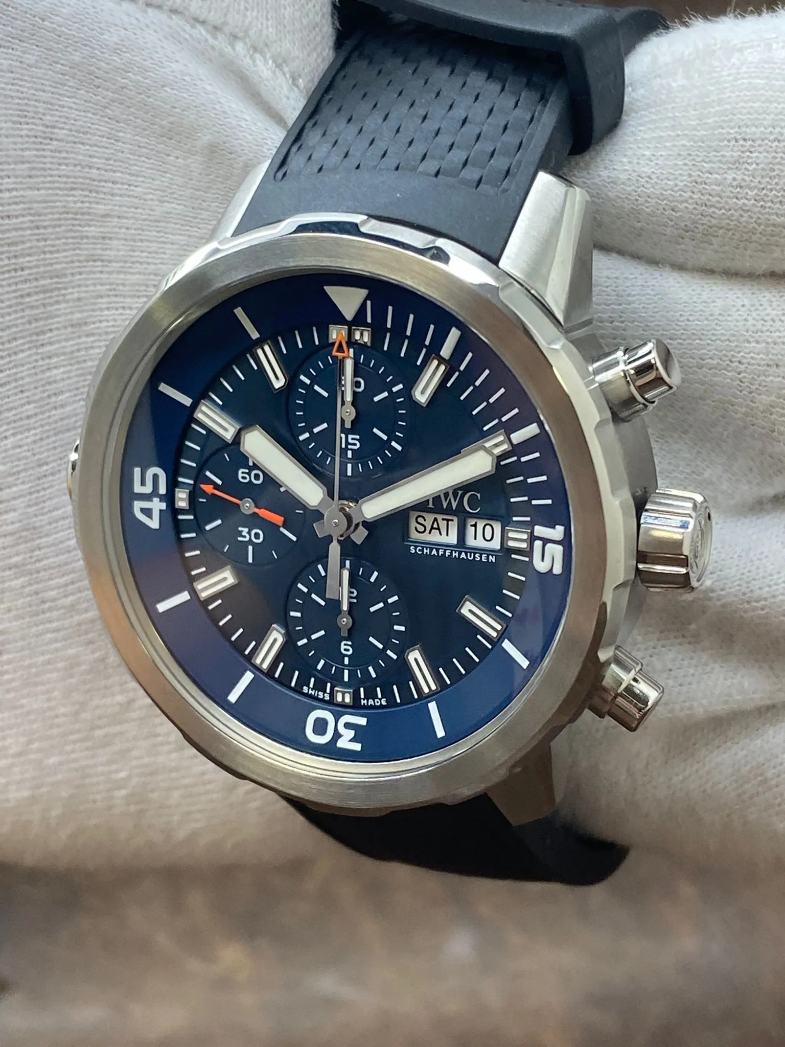 IWC Aquatimer Chronograph Cousteau IW376805 Blue Dial Automatic Men's Watch
